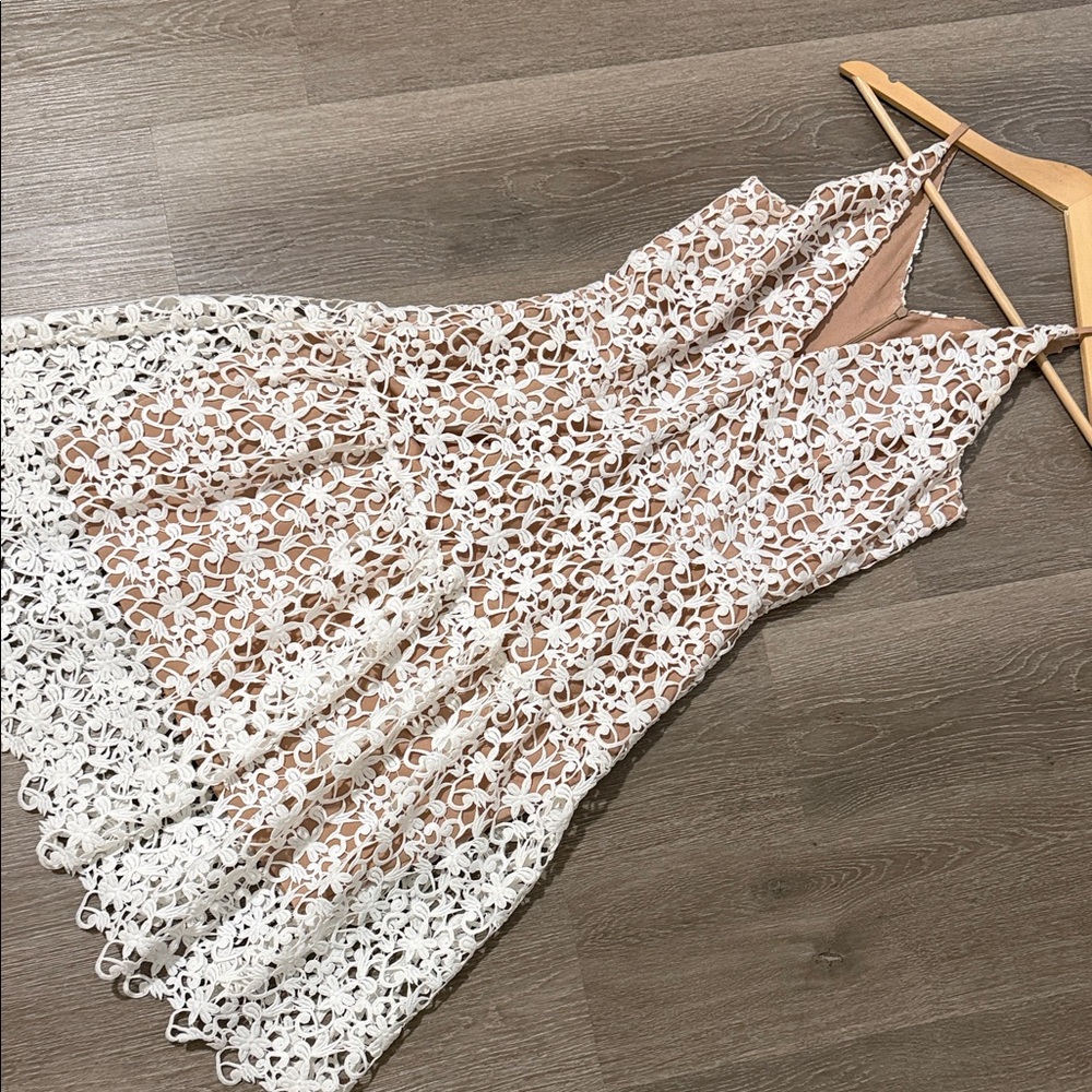 Dress the Population Floral Lace Dress in White and Tan
